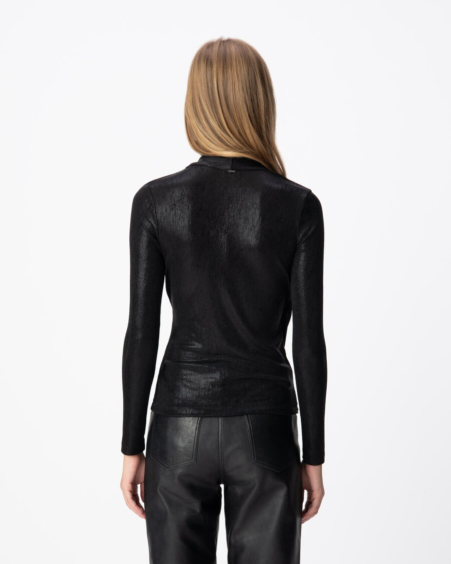 schwarzes lamé-wickelshirt für damen