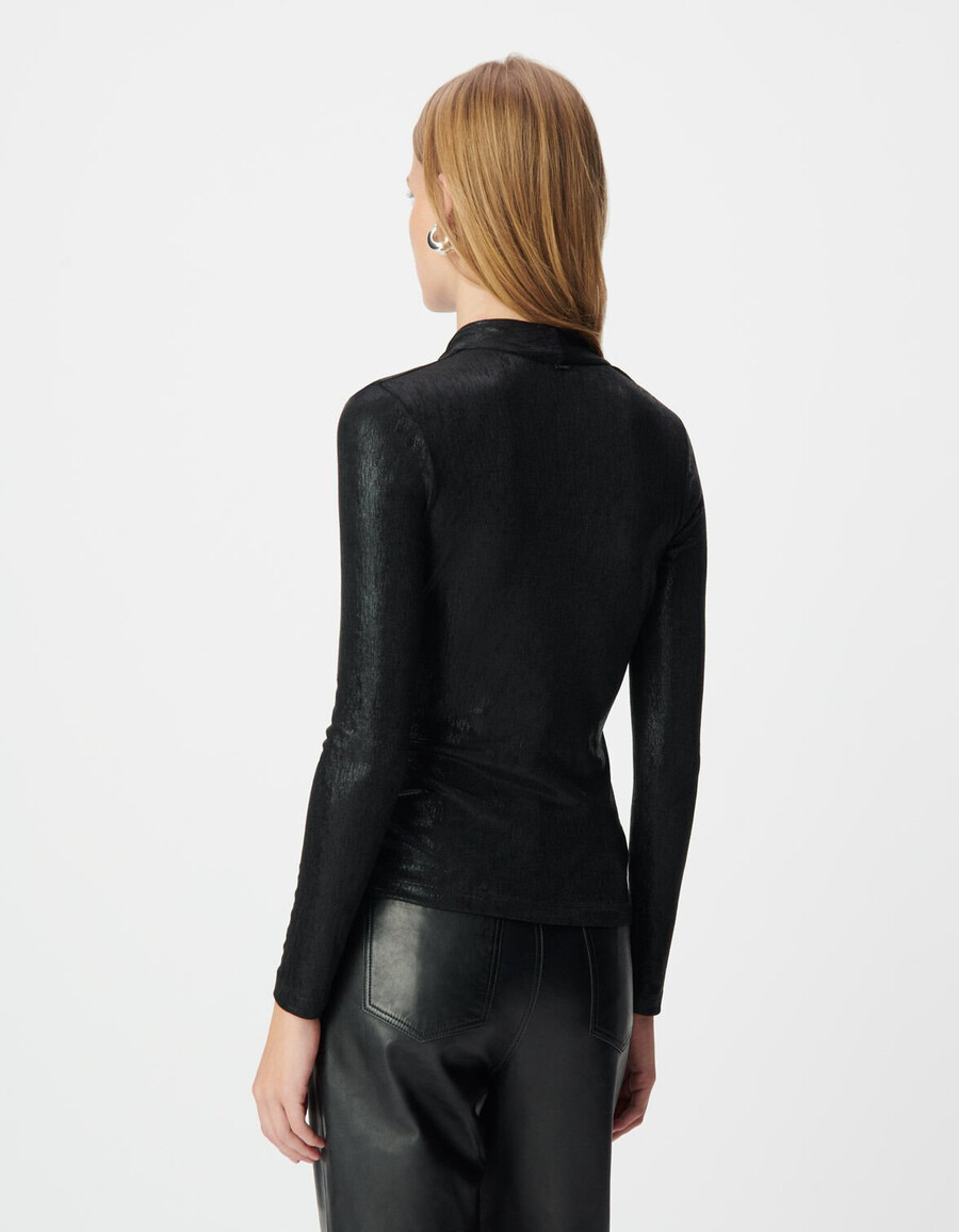 schwarzes lamé-wickelshirt für damen