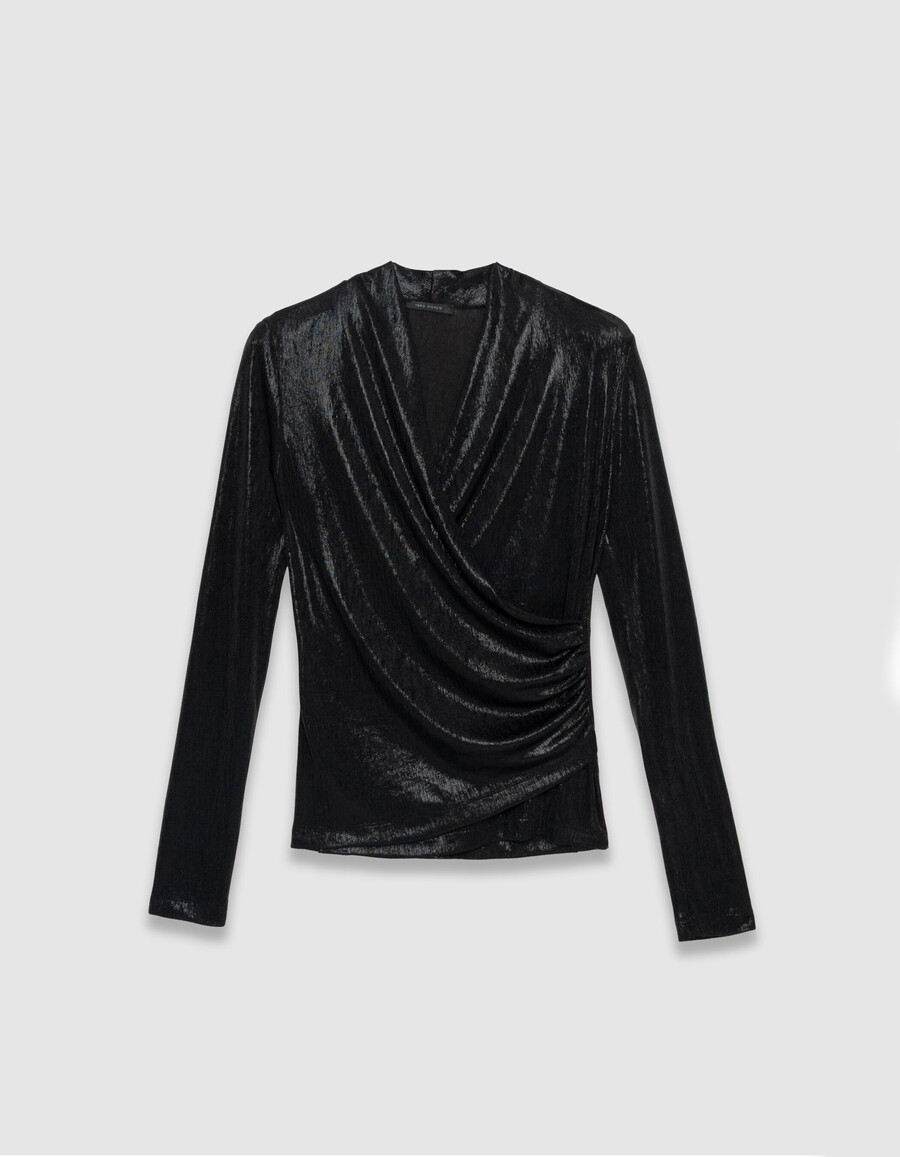schwarzes lamé-wickelshirt für damen