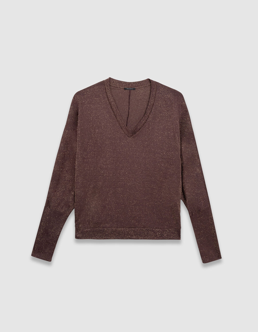 damen-t-shirt aus burgunderrotem lurex mit fledermausärmeln