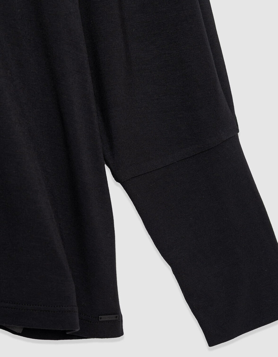 schwarzes langarmshirt mit schmuckkragen für damen
