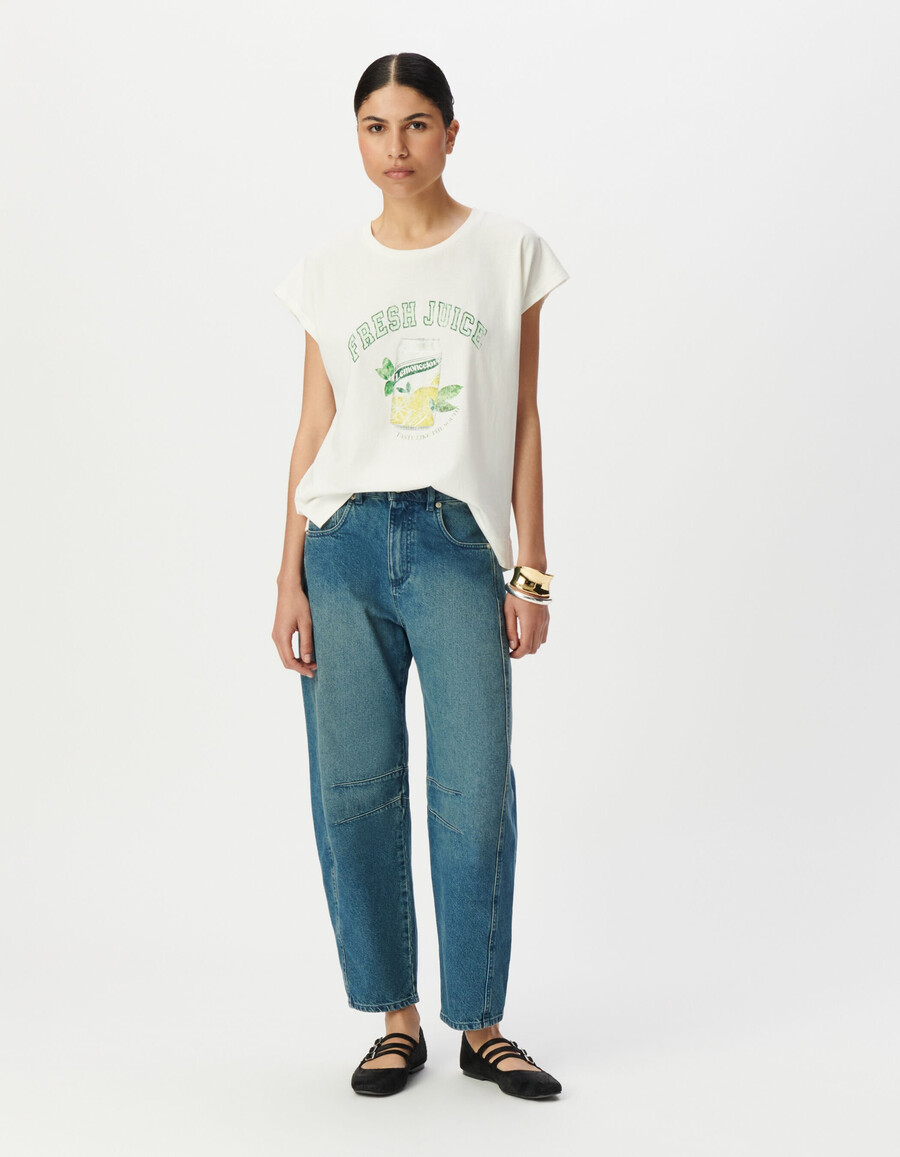 weißes damen-t-shirt mit kurzen ärmeln und limonadenmotiv