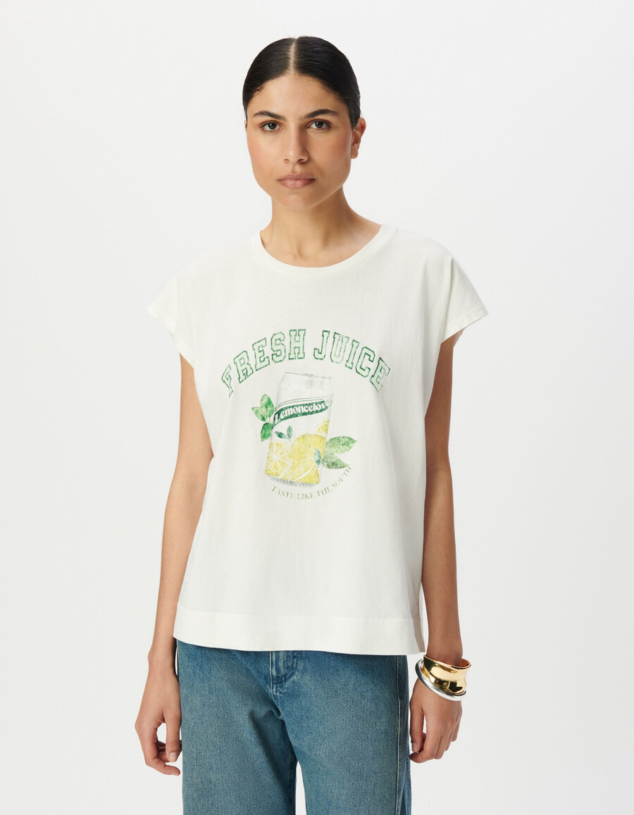 weißes damen-t-shirt mit kurzen ärmeln und limonadenmotiv