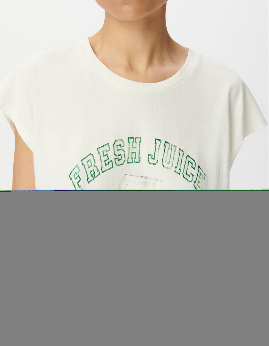 weißes damen-t-shirt mit kurzen ärmeln und limonadenmotiv
