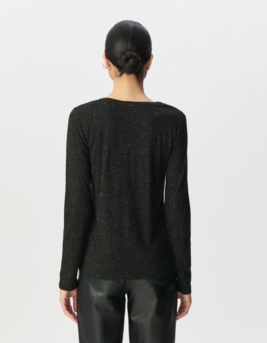 schwarzes glitzerndes damen-t-shirt mit gestickten blumen