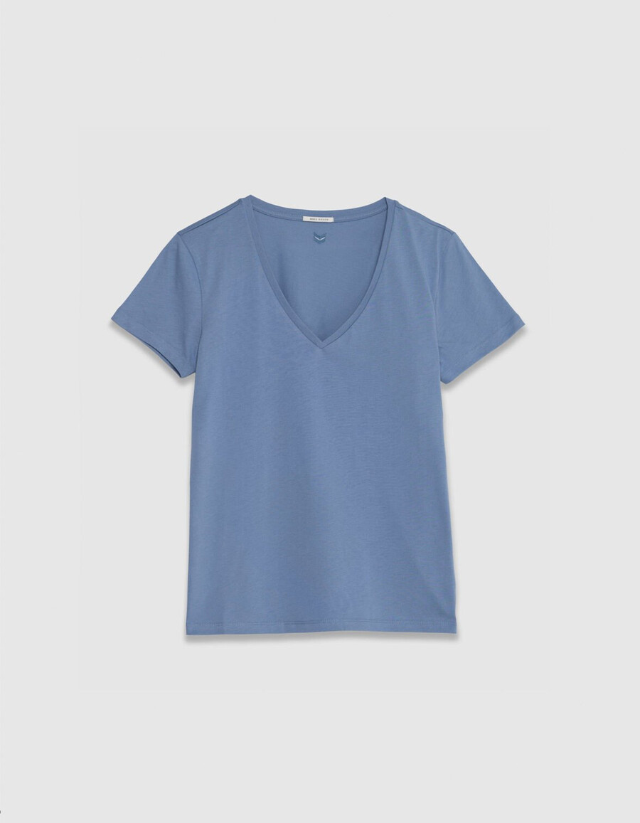 türkisfarbenes baumwoll-t-shirt mit v-ausschnitt für damen