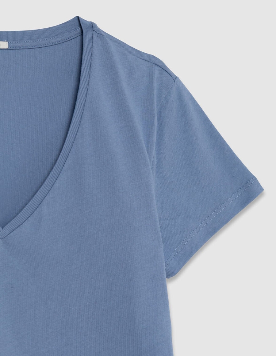 türkisfarbenes baumwoll-t-shirt mit v-ausschnitt für damen
