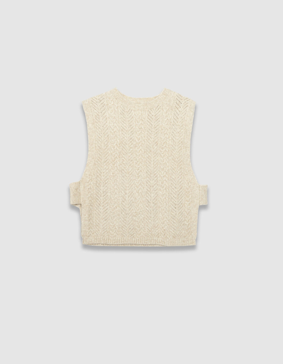 beigefarbenes ärmelloses stricktop mit latz für damen