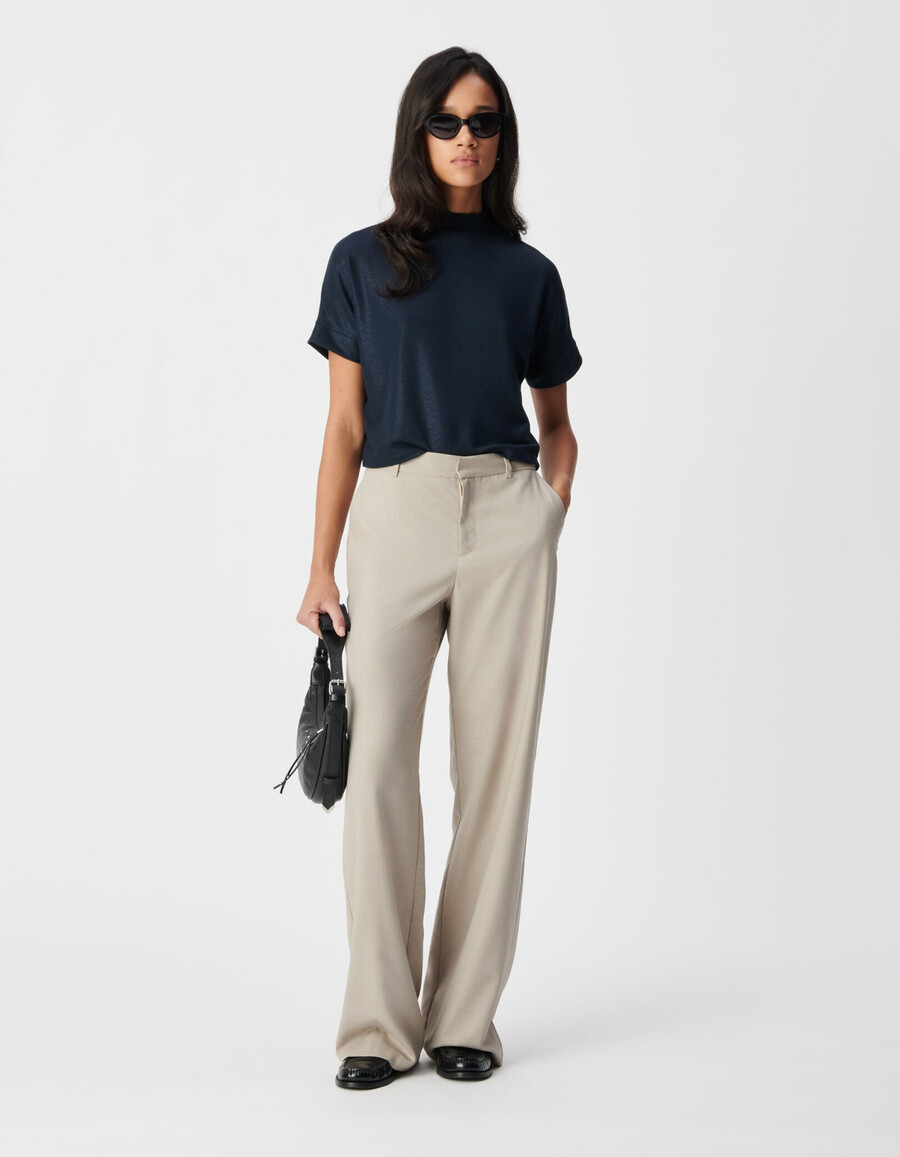 damen-t-shirt mit pailletten in marineblau kurzarm