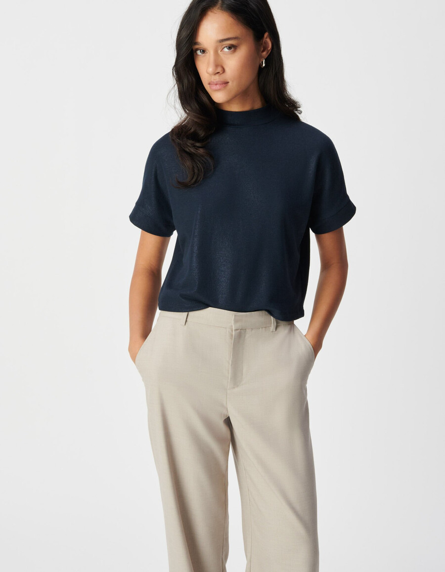 damen-t-shirt mit pailletten in marineblau kurzarm