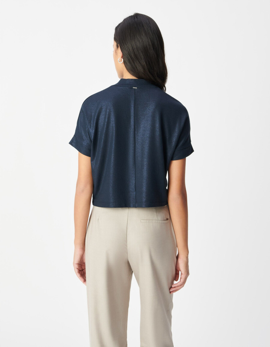 damen-t-shirt mit pailletten in marineblau kurzarm