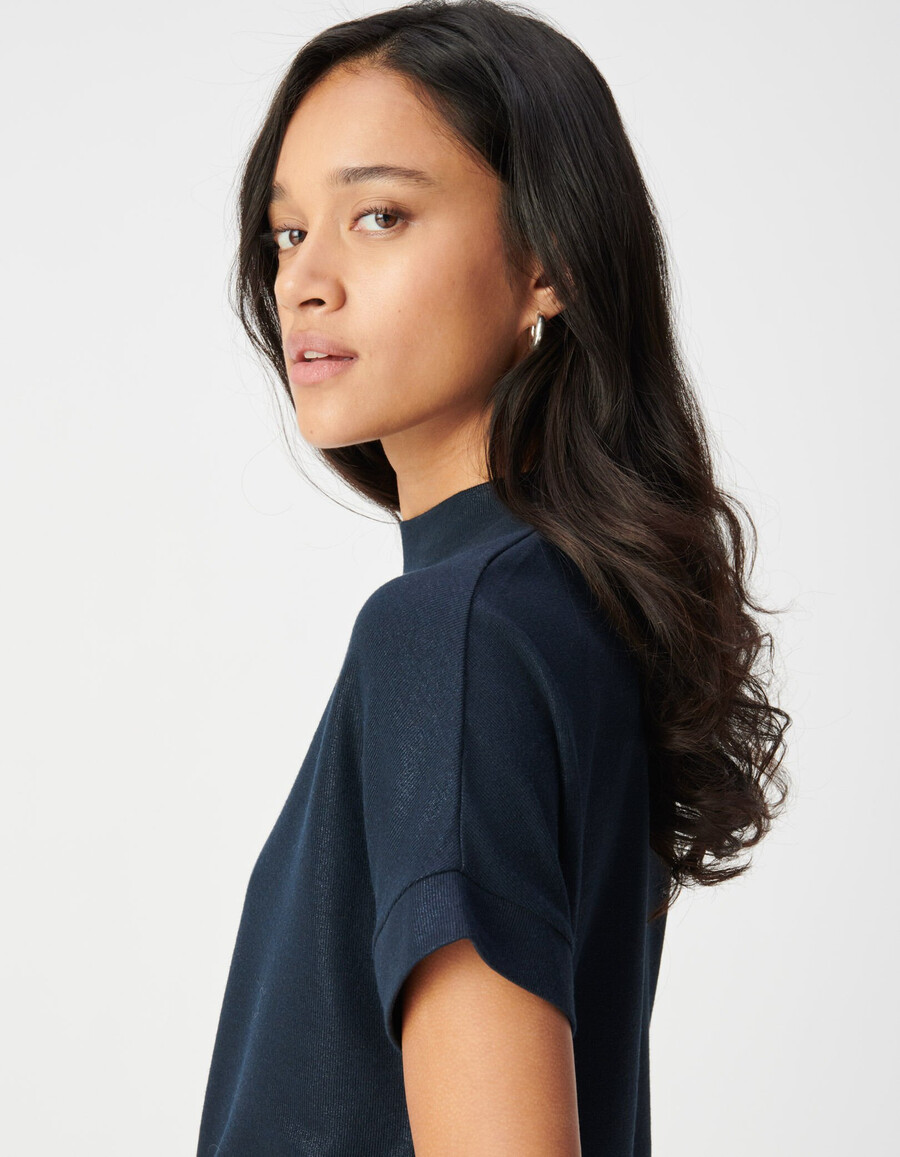 damen-t-shirt mit pailletten in marineblau kurzarm