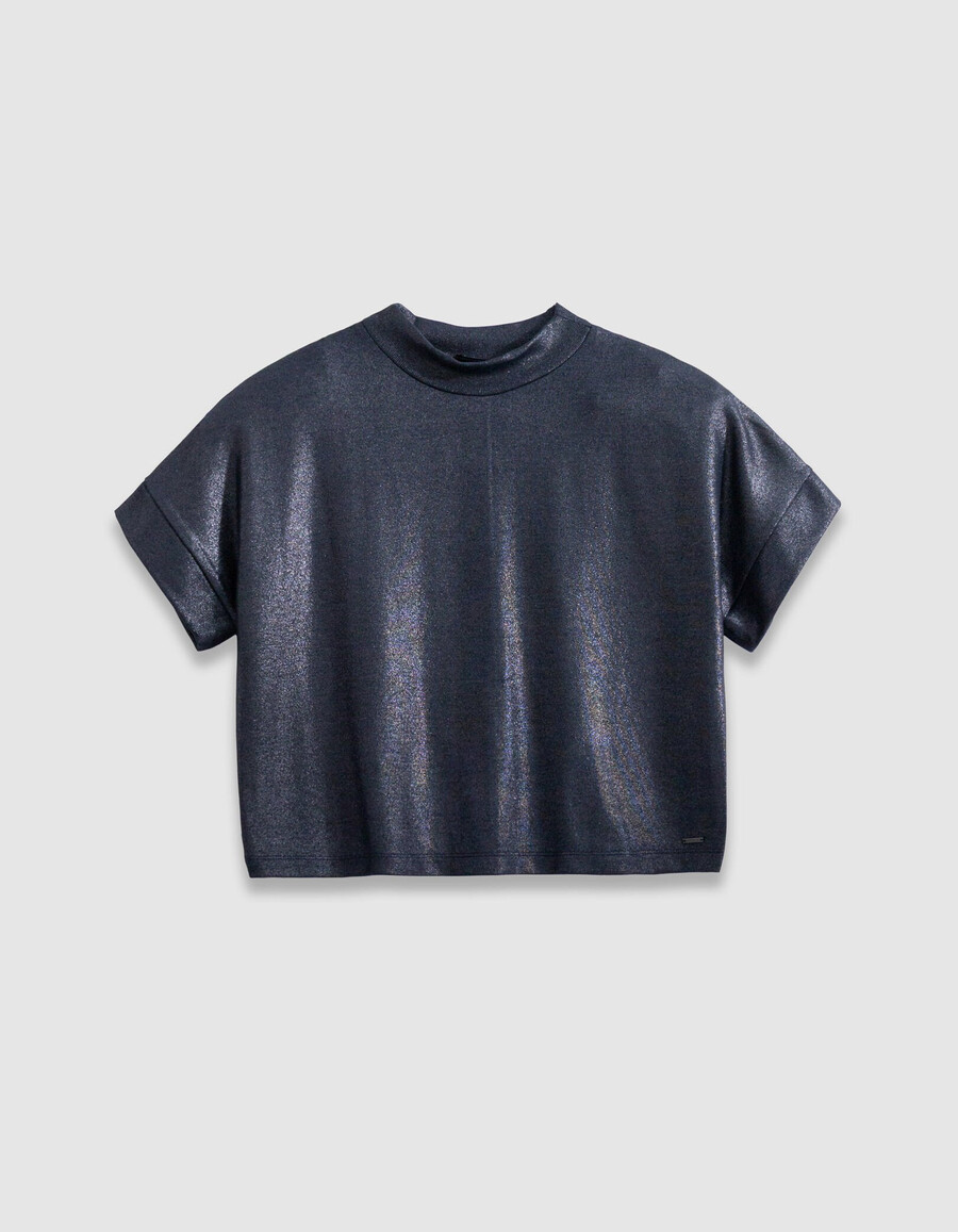 damen-t-shirt mit pailletten in marineblau kurzarm