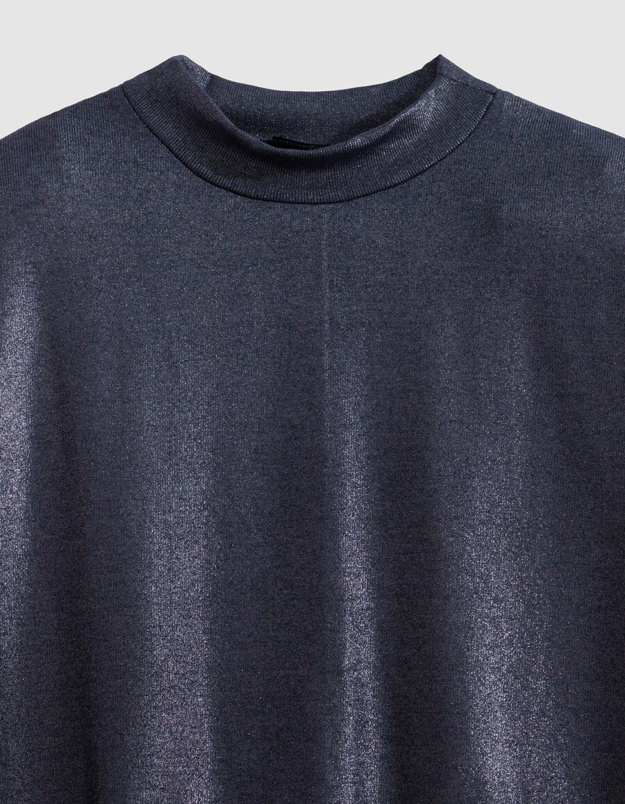 damen-t-shirt mit pailletten in marineblau kurzarm