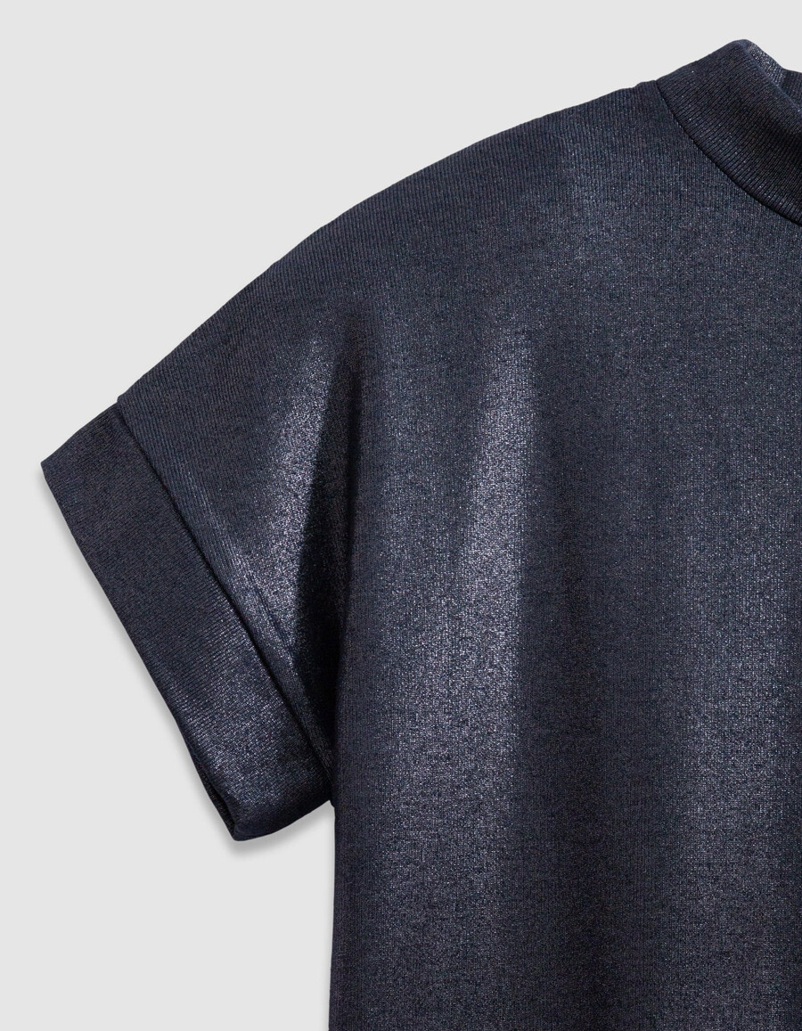 damen-t-shirt mit pailletten in marineblau kurzarm