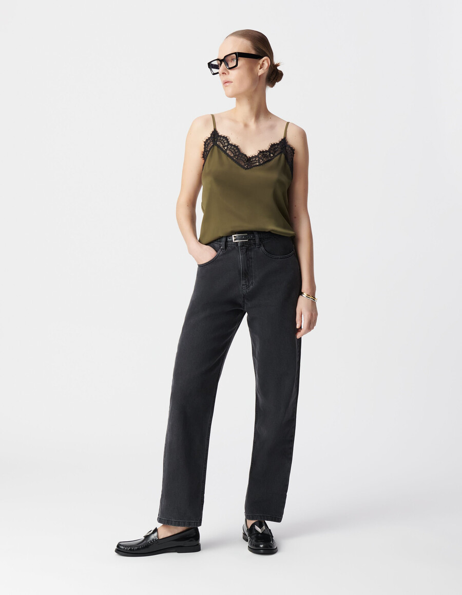 khakifarbenes spitzentop mit dünnen trägern von esprit lingerie für damen