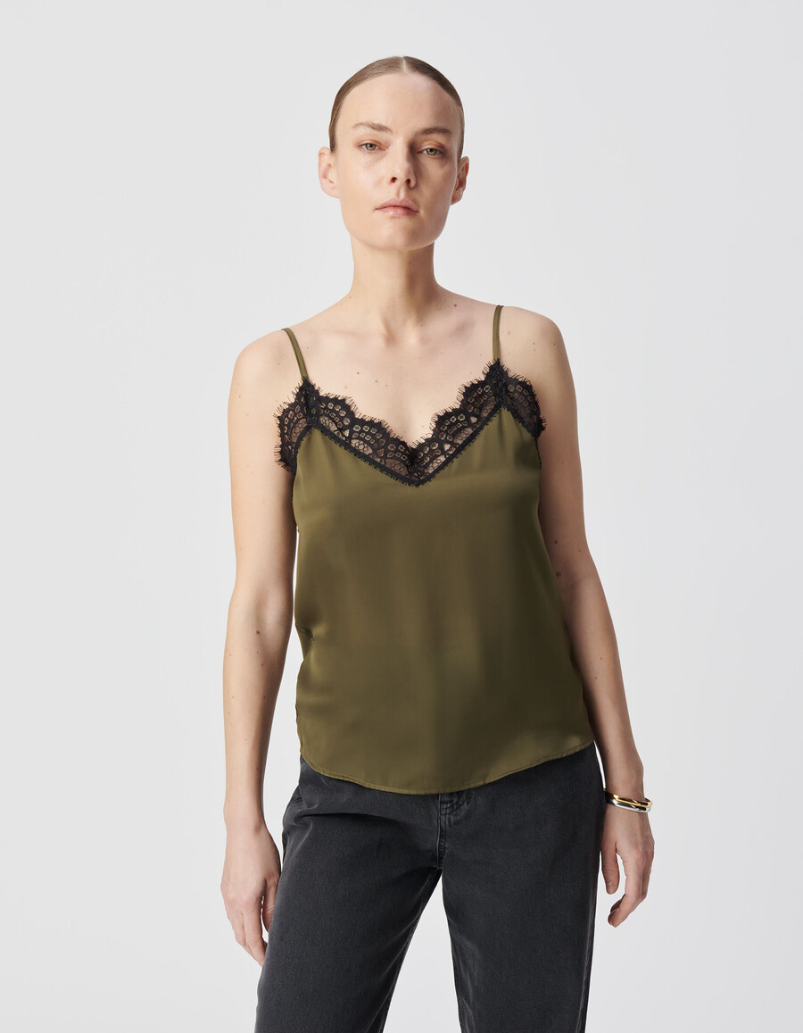 khakifarbenes spitzentop mit dünnen trägern von esprit lingerie für damen
