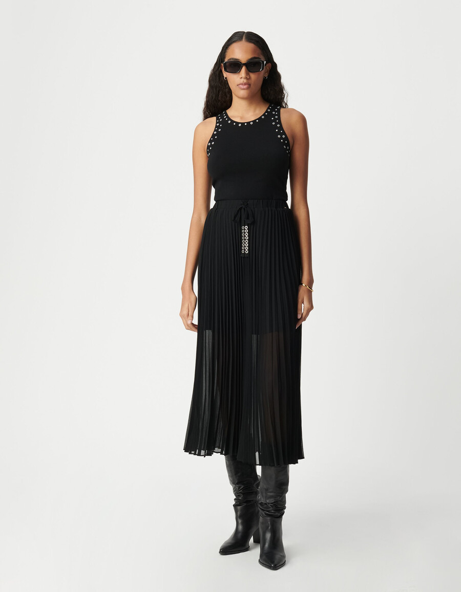 schwarzes ärmelloses stricktop für damen mit nieten