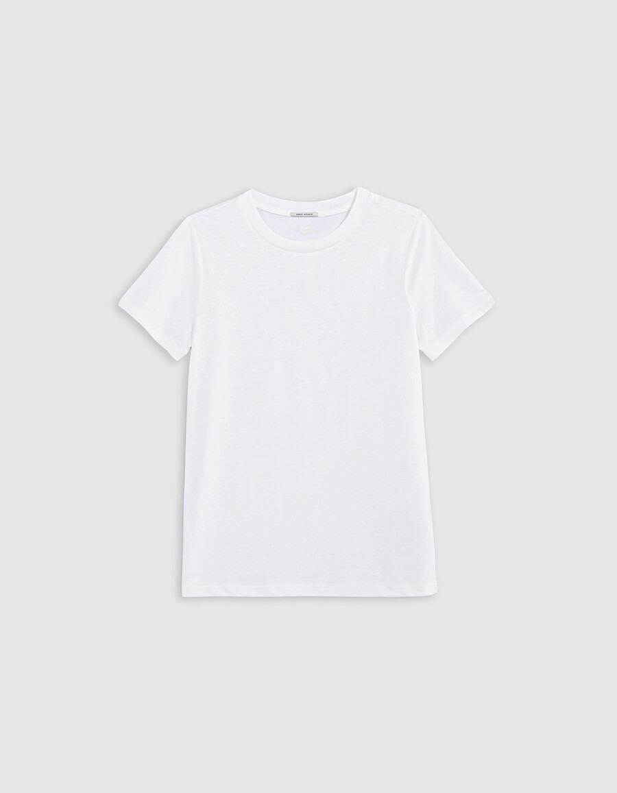 weißes damen-t-shirt mit rundhalsausschnitt besticktem chevron-muster am rücken