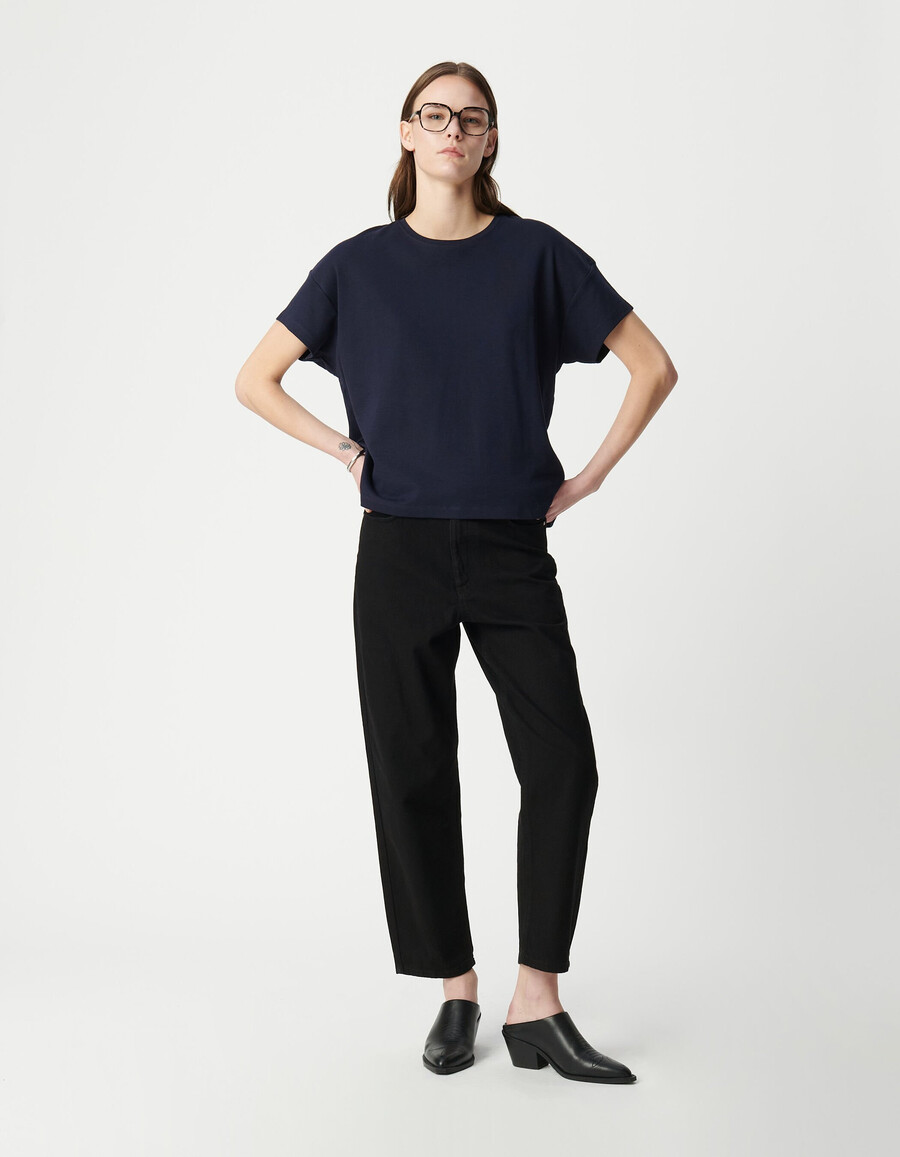 damen-t-shirt mit chevron-stickerei am rücken und rundhalsausschnitt in marineblau