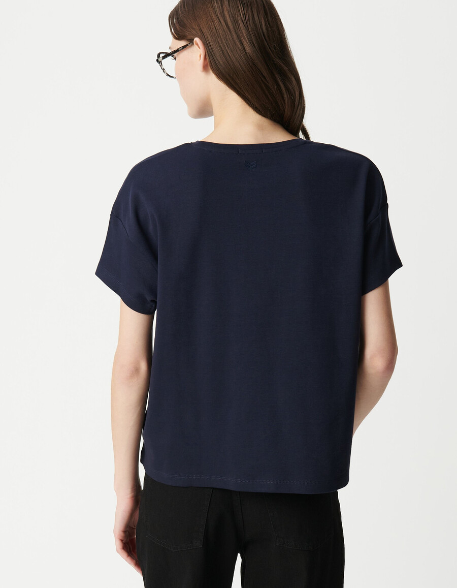 damen-t-shirt mit chevron-stickerei am rücken und rundhalsausschnitt in marineblau