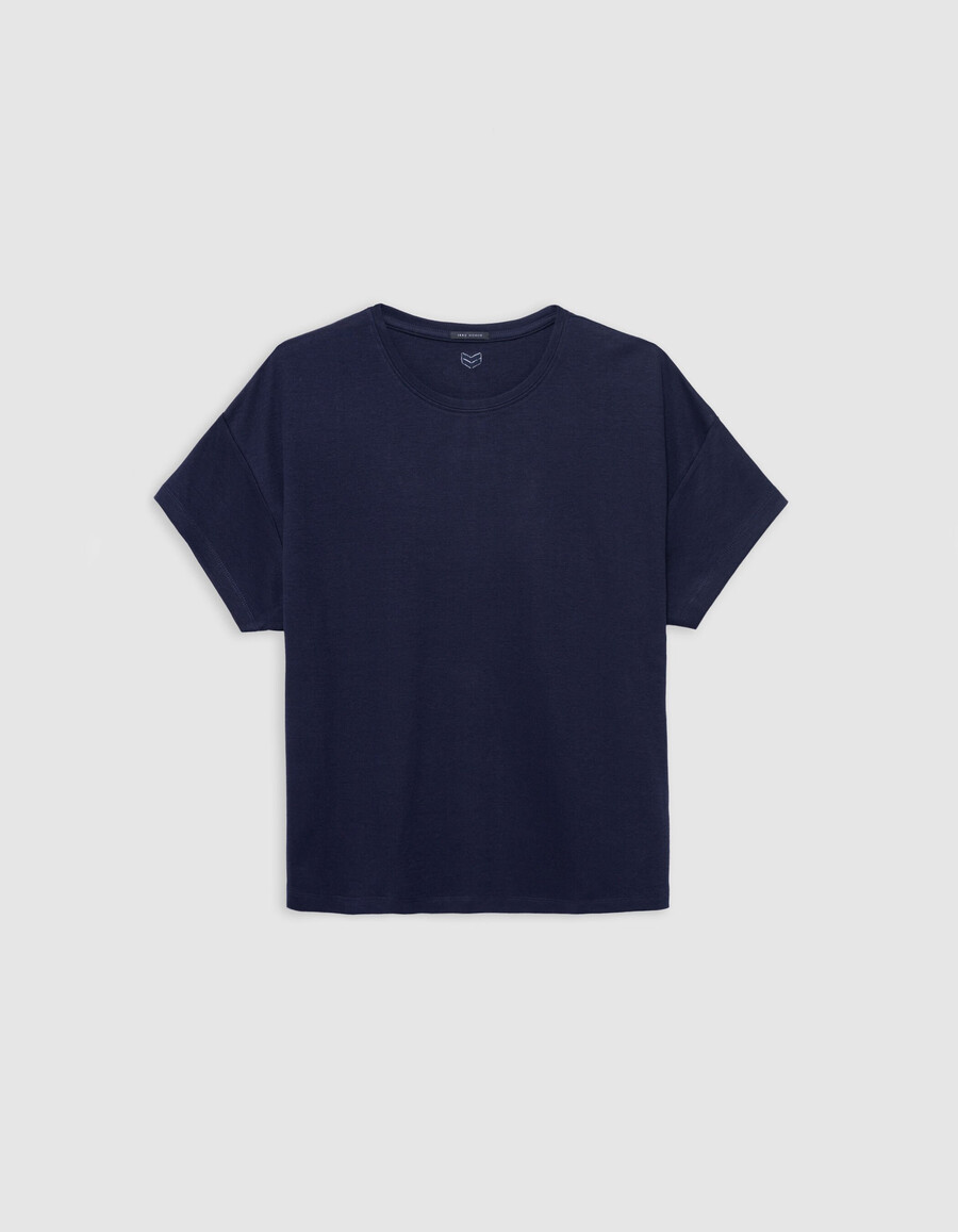 damen-t-shirt mit chevron-stickerei am rücken und rundhalsausschnitt in marineblau