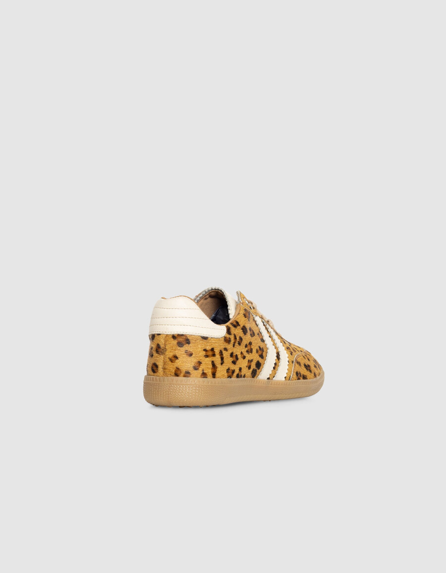 damen-sneaker aus leder mit leopardenmuster in kamel-optik und ponyfell-optik