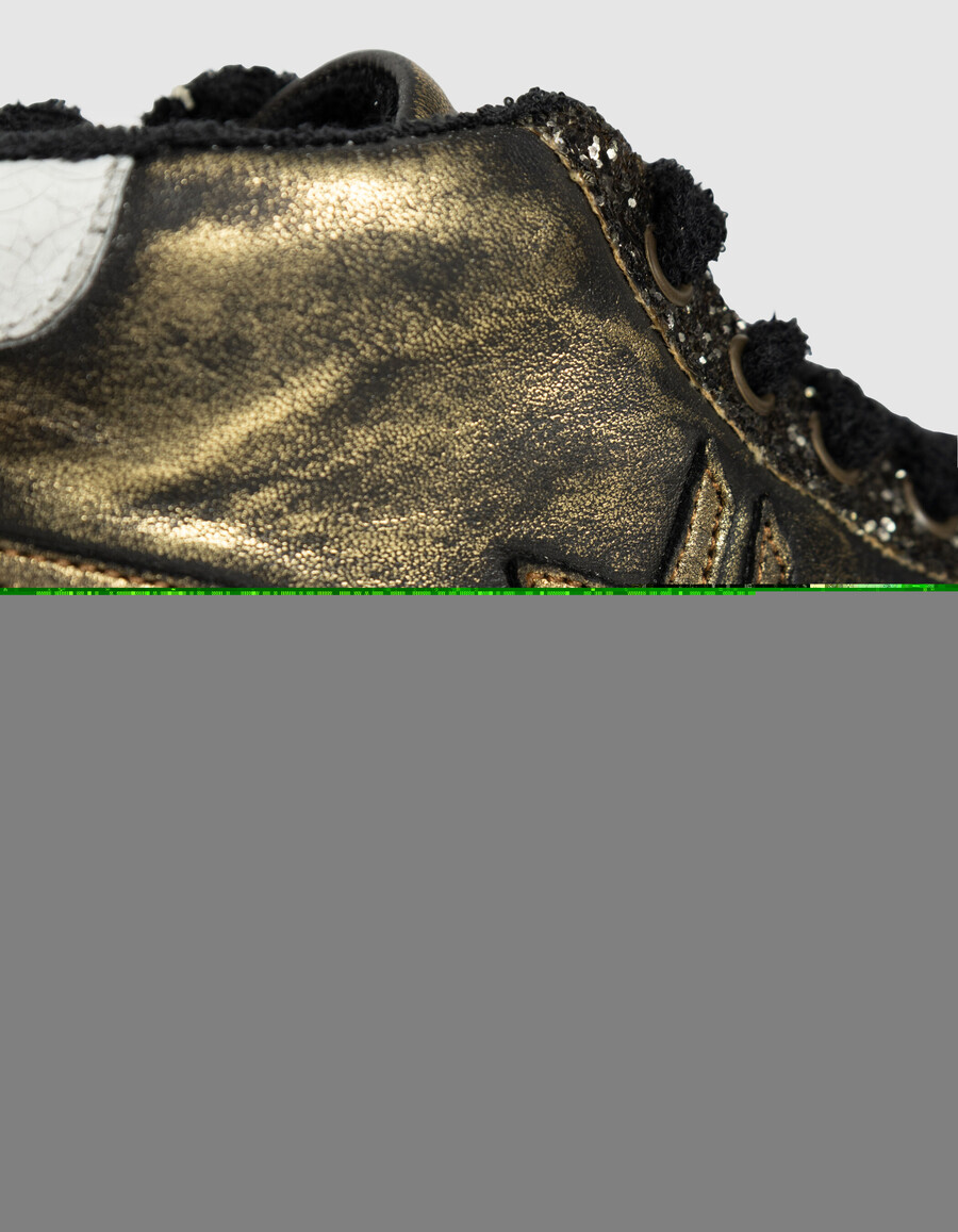 damen-sneaker aus khakifarbenem metallic-leder mit glitzer-high-top-design