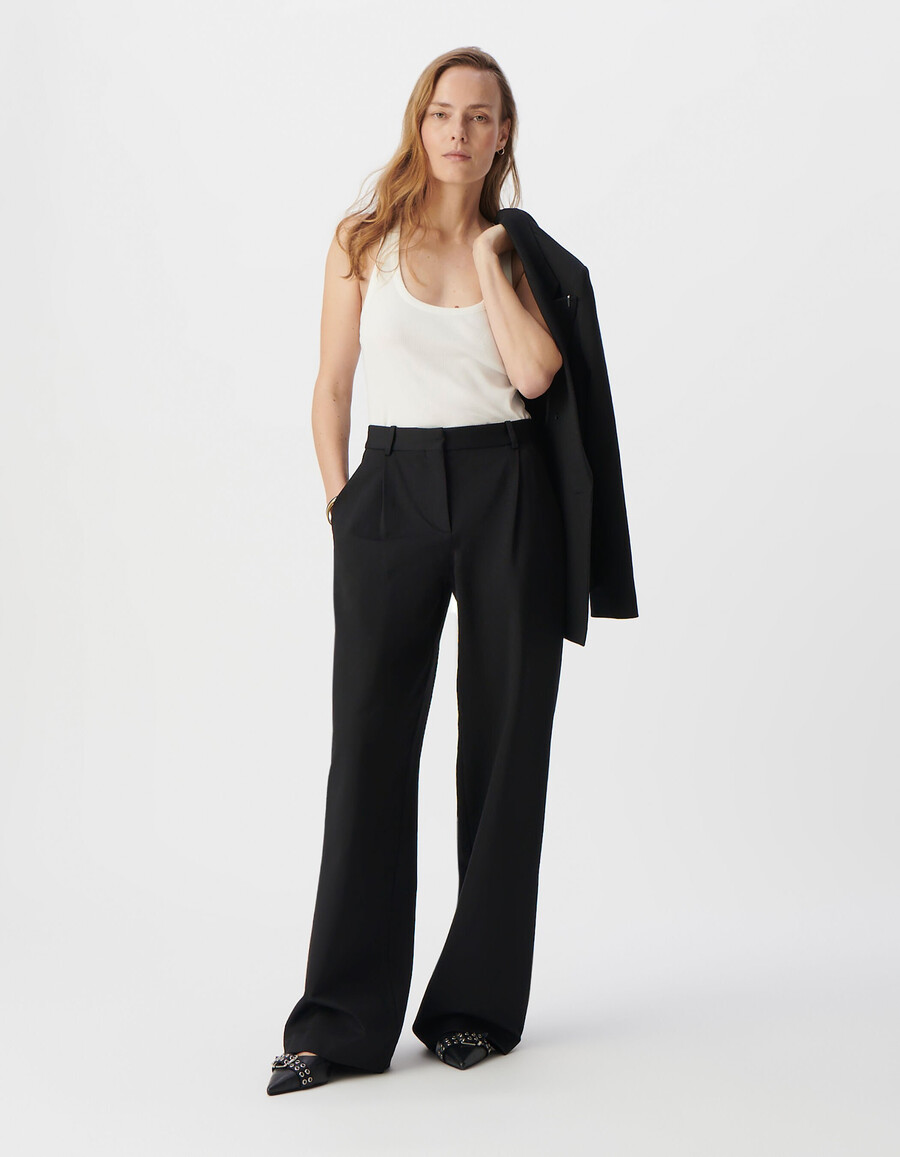 schwarze damen-anzughose „milano aus strick mit weitem bein