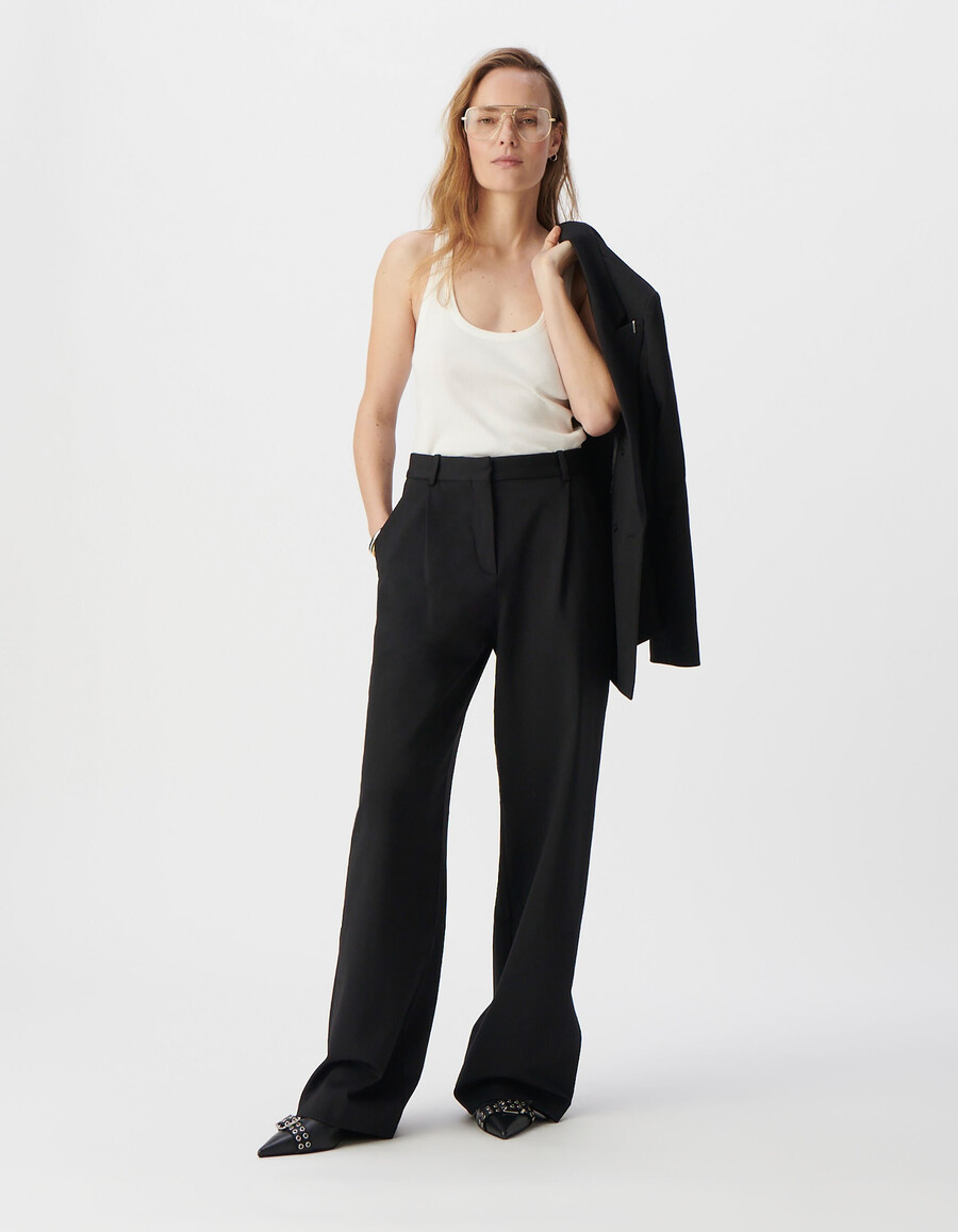 schwarze damen-anzughose „milano aus strick mit weitem bein