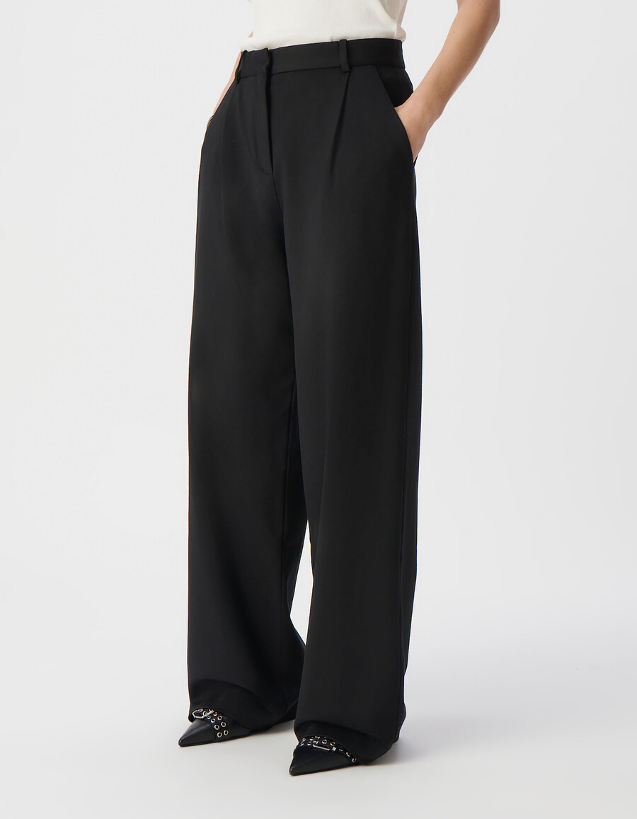 schwarze damen-anzughose „milano aus strick mit weitem bein