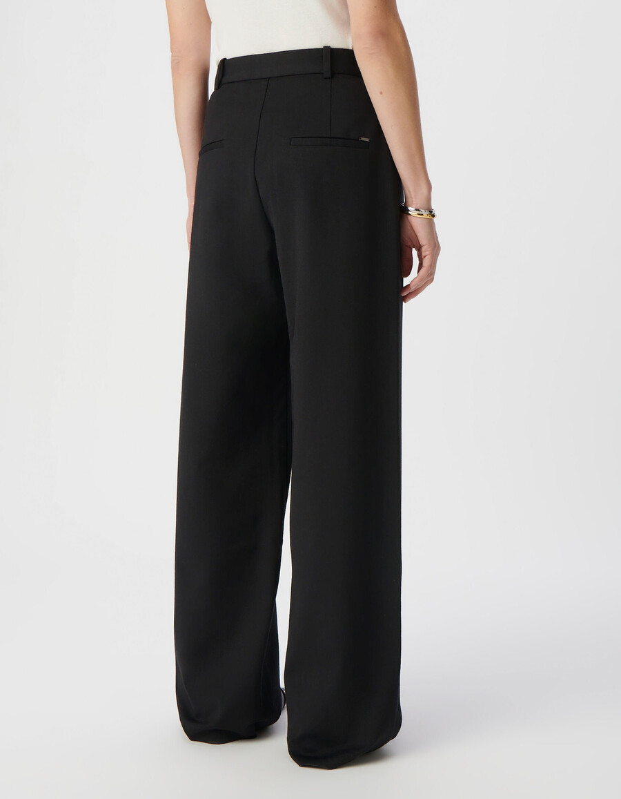 schwarze damen-anzughose „milano aus strick mit weitem bein