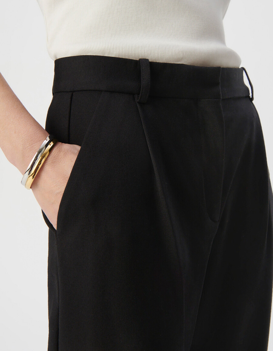 schwarze damen-anzughose „milano aus strick mit weitem bein