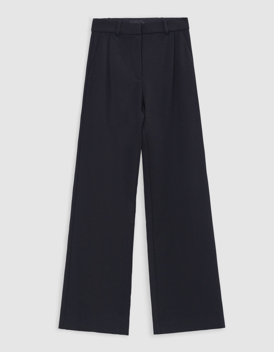 schwarze damen-anzughose „milano aus strick mit weitem bein