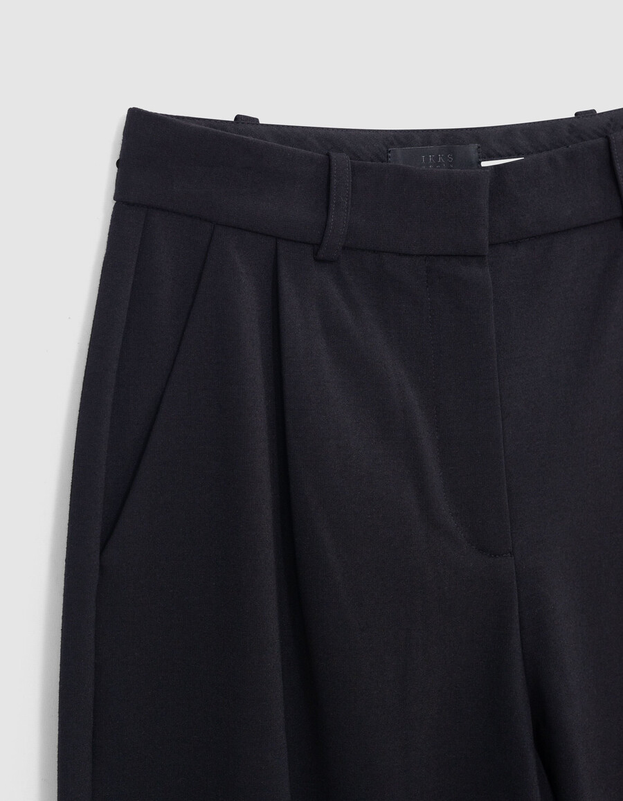 schwarze damen-anzughose „milano aus strick mit weitem bein