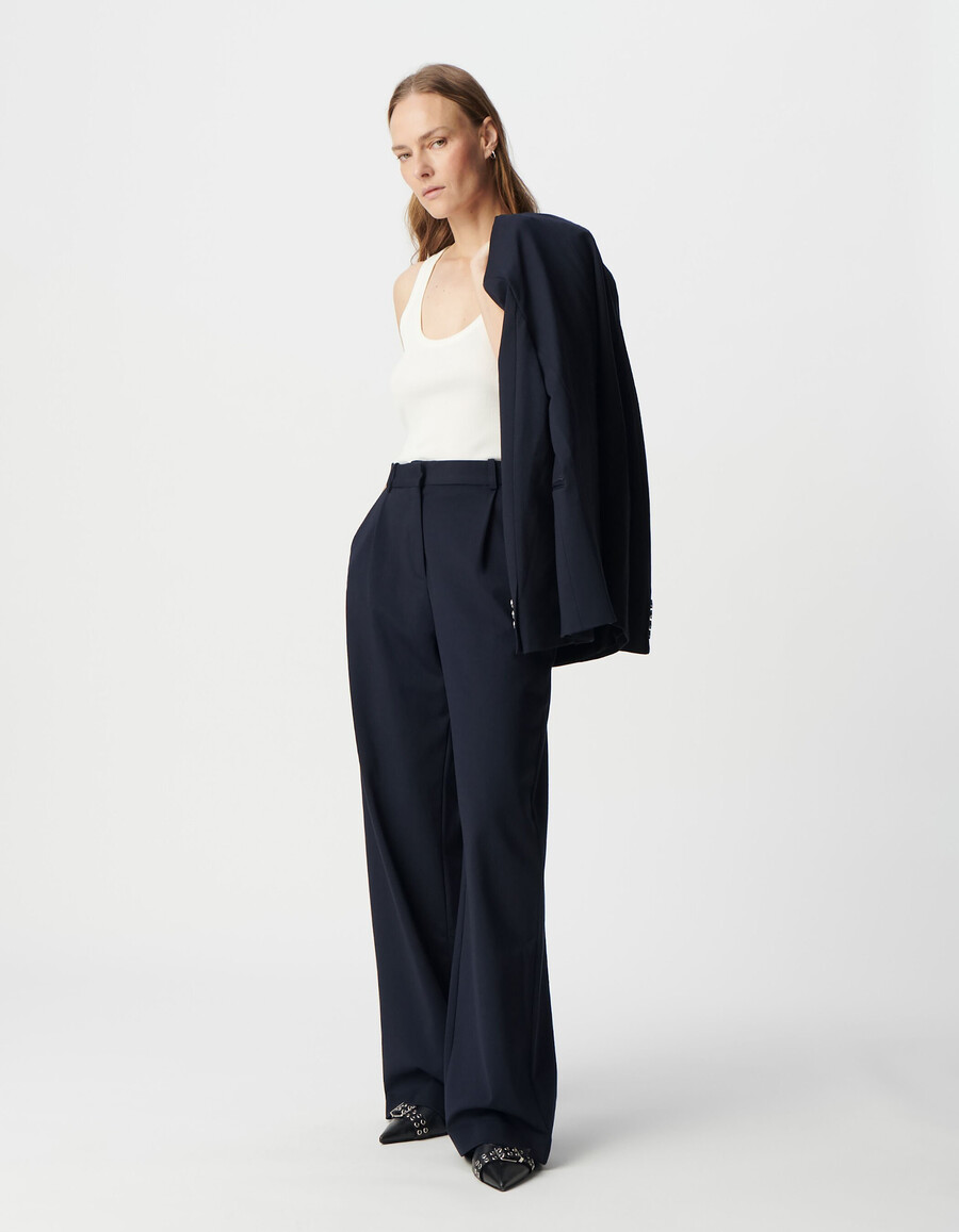 damen-anzughose milano in marineblau mit weitem bein