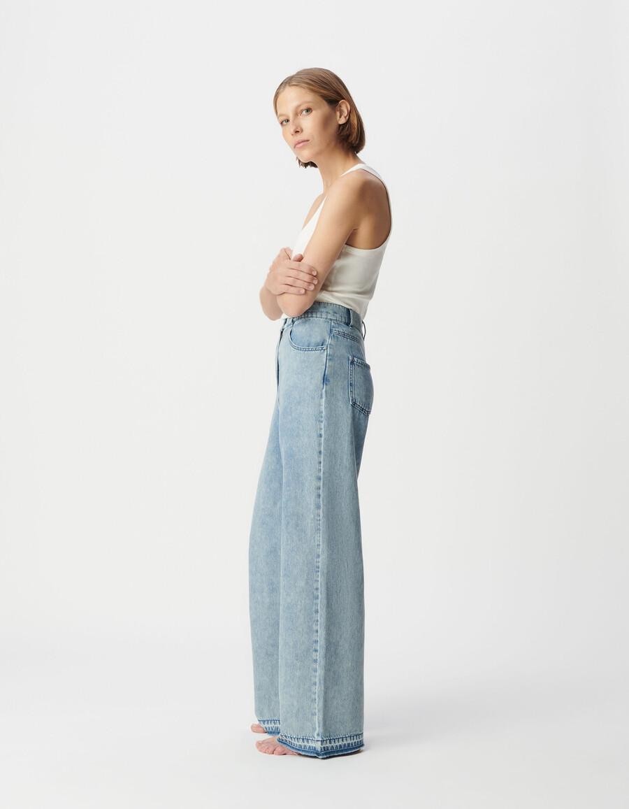 damen-jeans mit hohem bund und weitem bein blau