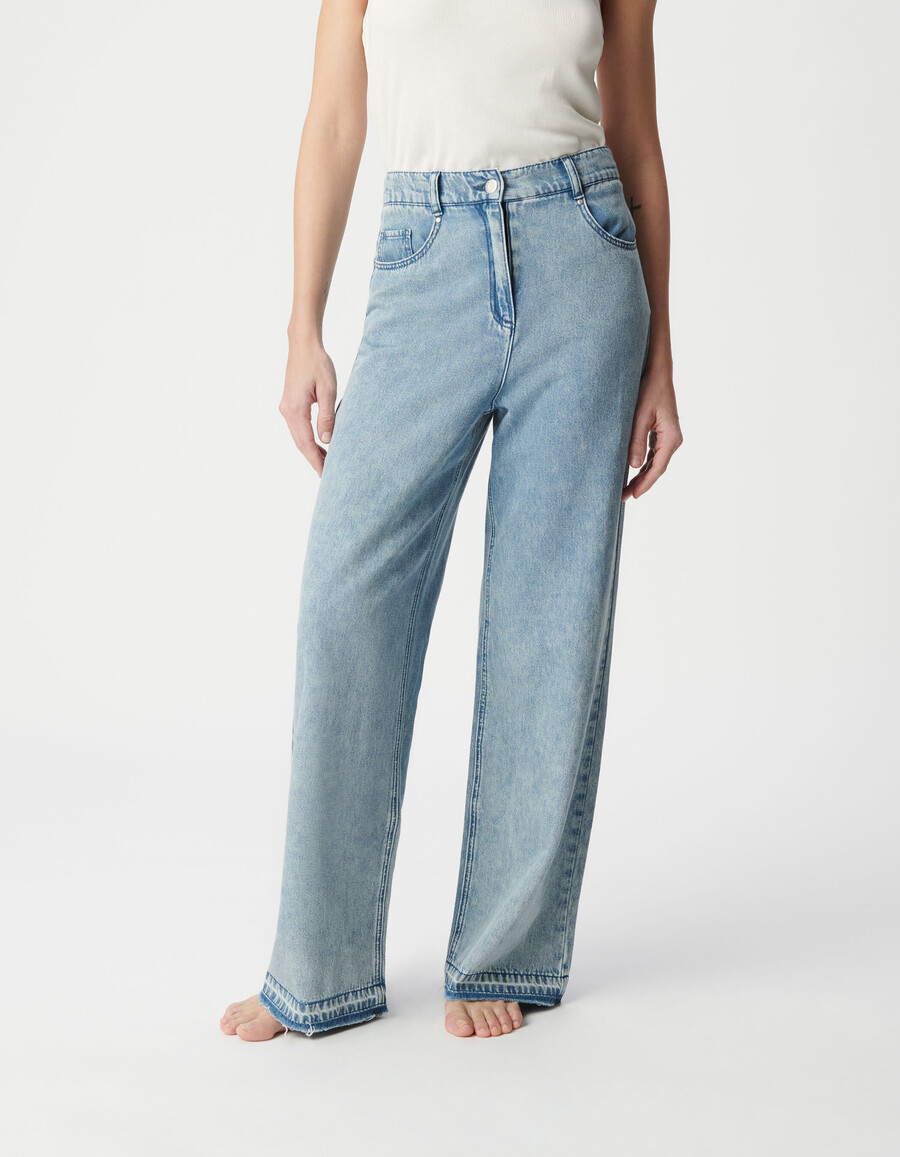 damen-jeans mit hohem bund und weitem bein blau