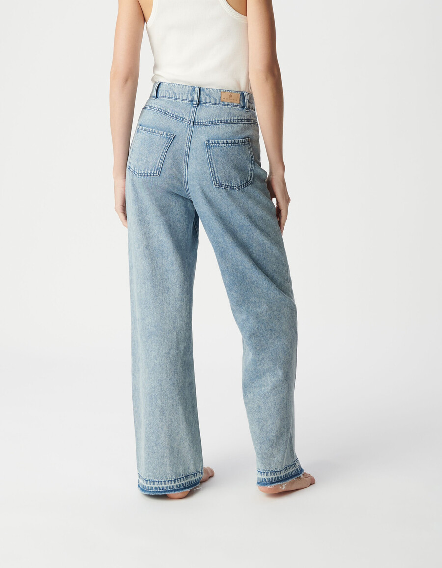 damen-jeans mit hohem bund und weitem bein blau