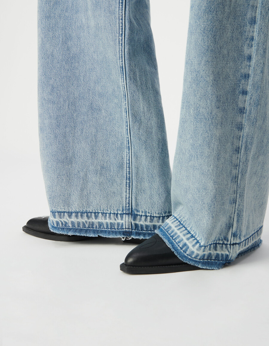 damen-jeans mit hohem bund und weitem bein blau
