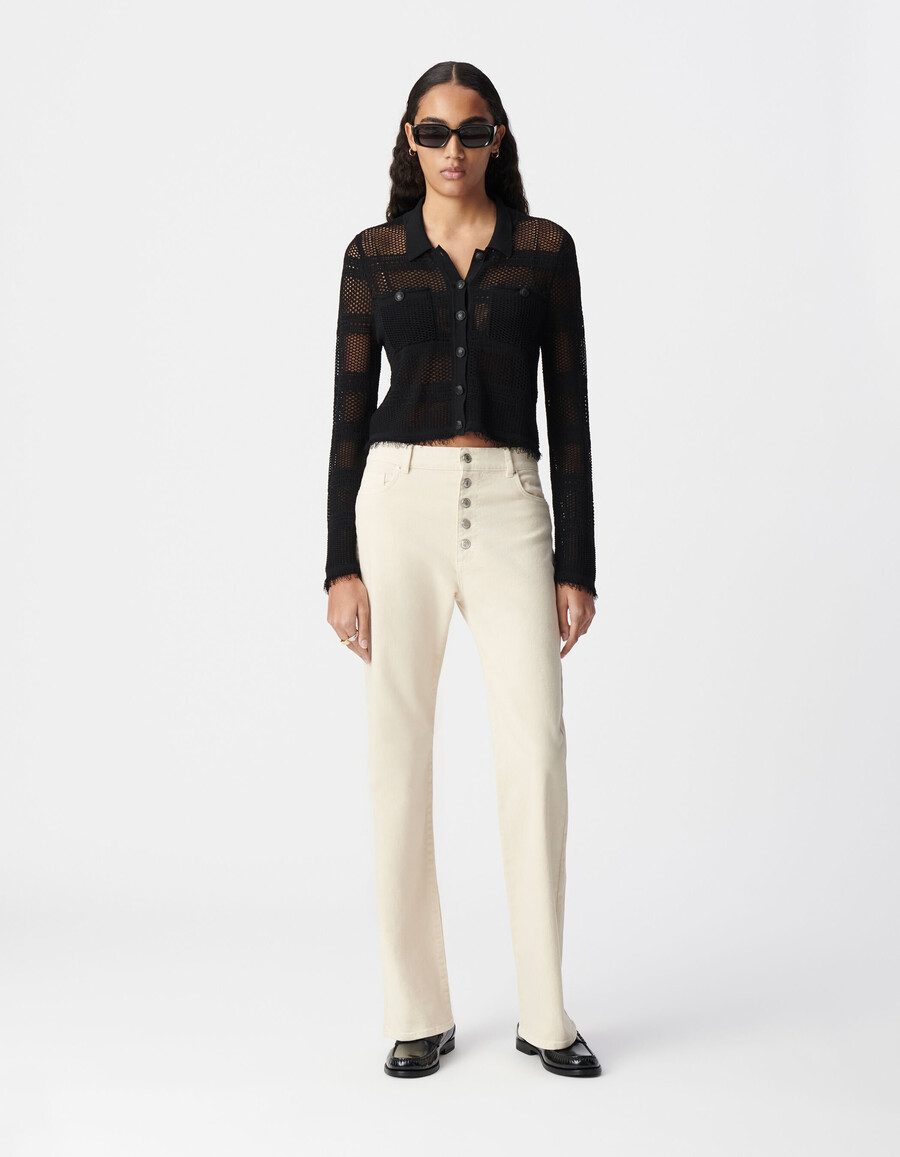 beige schlagjeans für damen wasserlos sichtbare knöpfe