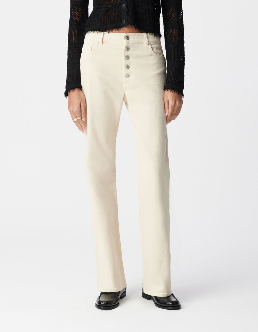 beige schlagjeans für damen wasserlos sichtbare knöpfe