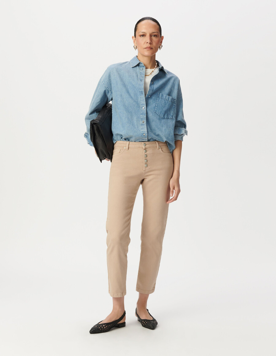 beige high-waist straight jeans