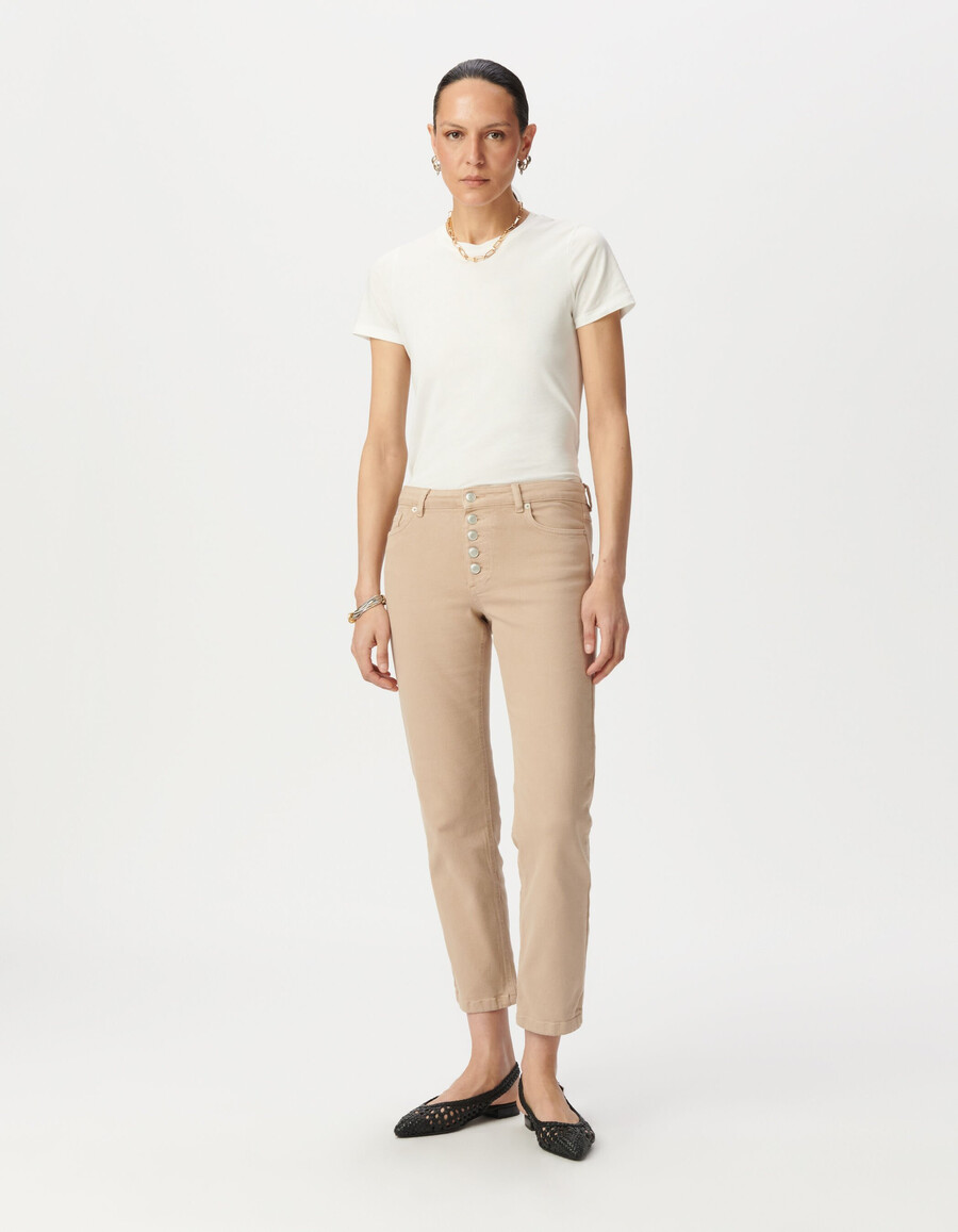 beige high-waist straight jeans