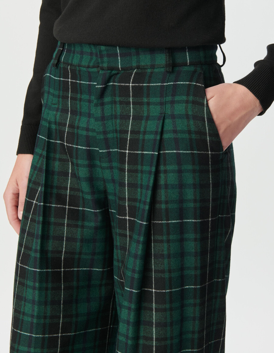 grüne karierte damenhose mit weitem bein