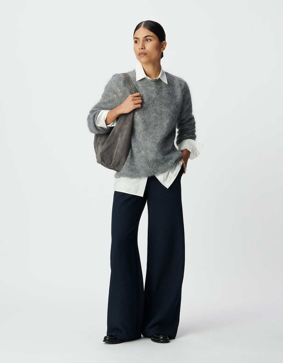 marineblaue flanellhose für damen gerader schnitt