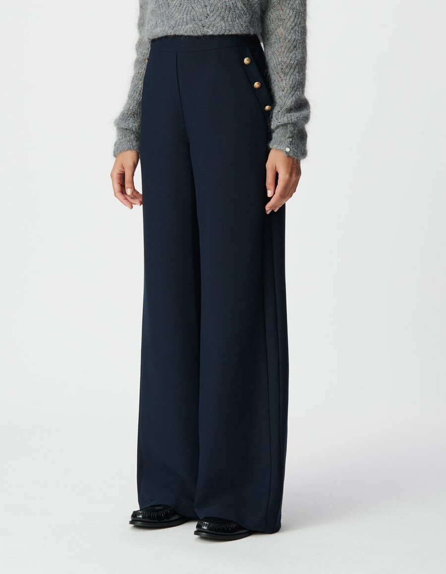 marineblaue flanellhose für damen gerader schnitt