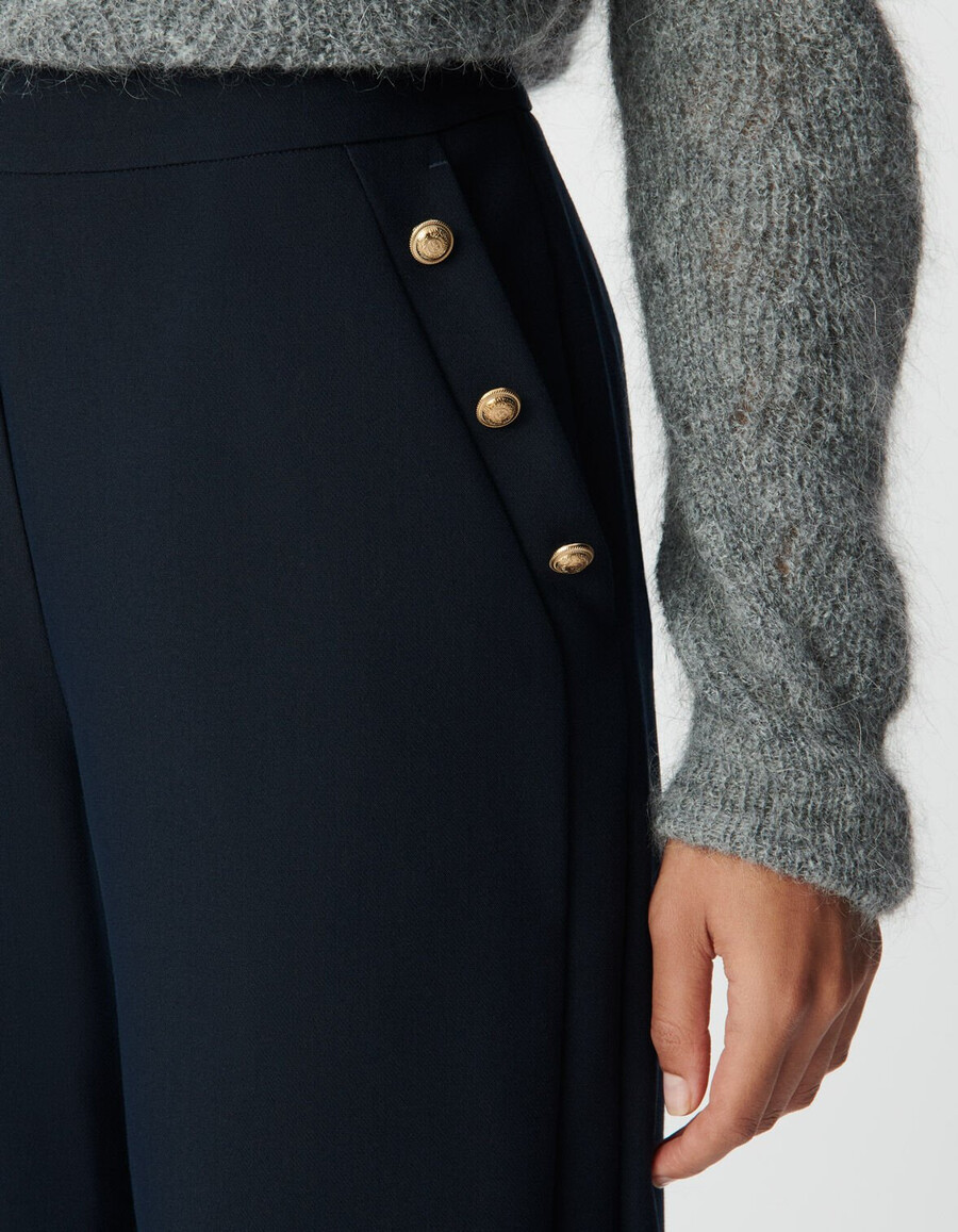 marineblaue flanellhose für damen gerader schnitt
