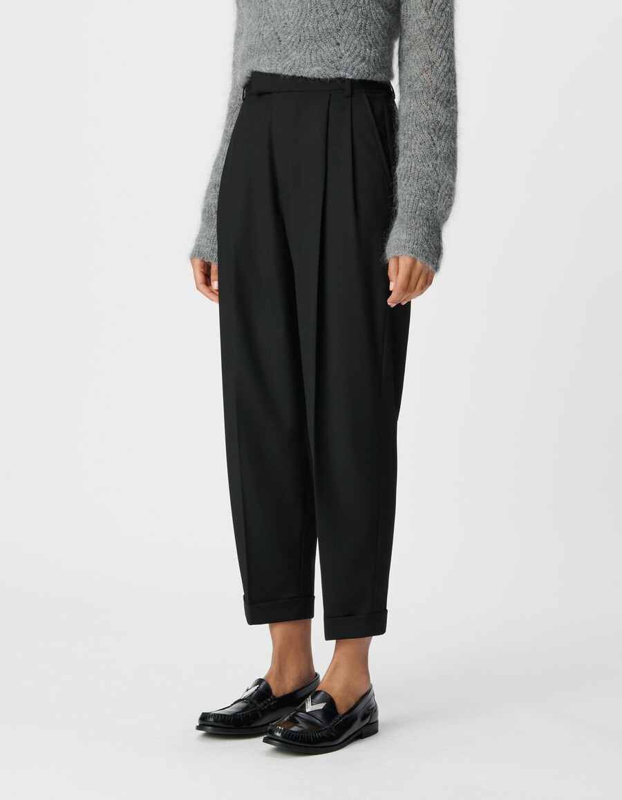 schwarze knöchellange damenhose mit umschlag