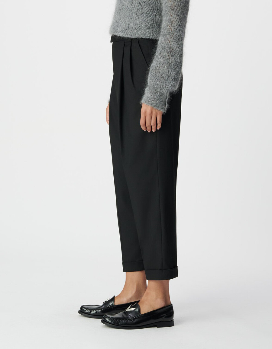 schwarze knöchellange damenhose mit umschlag